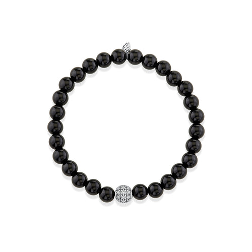 White Gold & Diamond 7mm Pave Ball on Onyx
