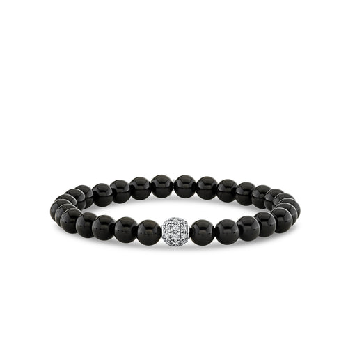 White Gold & Diamond 7mm Pave Ball on Onyx