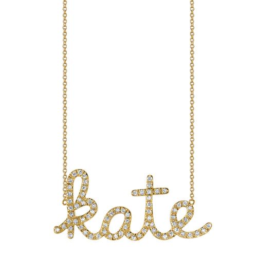 Gold & Diamond Large Custom Script Necklace