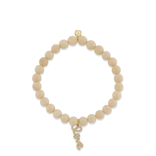Gold & Diamond Love Script Charm White Coral Beaded Bracelet