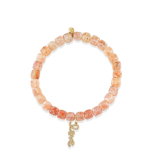 Gold & Diamond Love Script on Strawberry Quartz