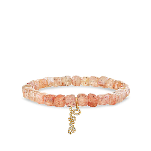 Gold & Diamond Love Script on Strawberry Quartz