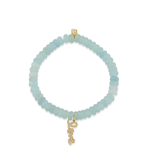 Gold & Diamond Love Script on Aquamarine