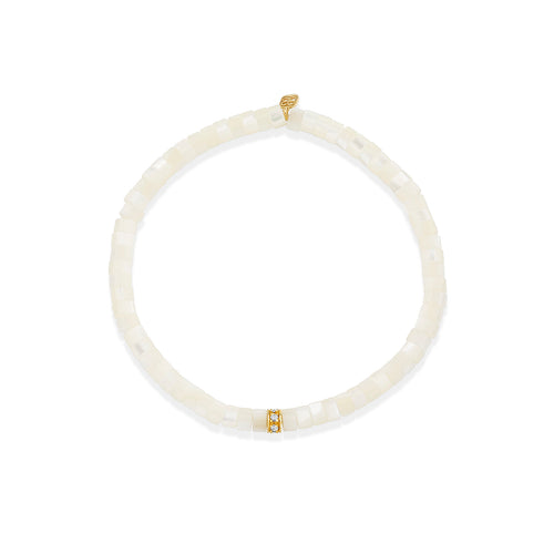 Gold & Diamond 4mm Rondelle on Mother of Pearl Heishi