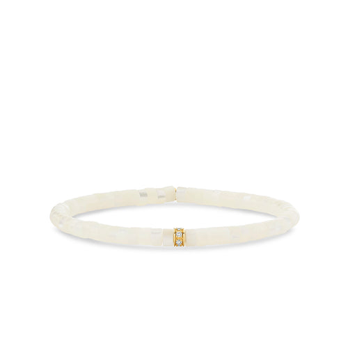 Gold & Diamond 4mm Rondelle on Mother of Pearl Heishi