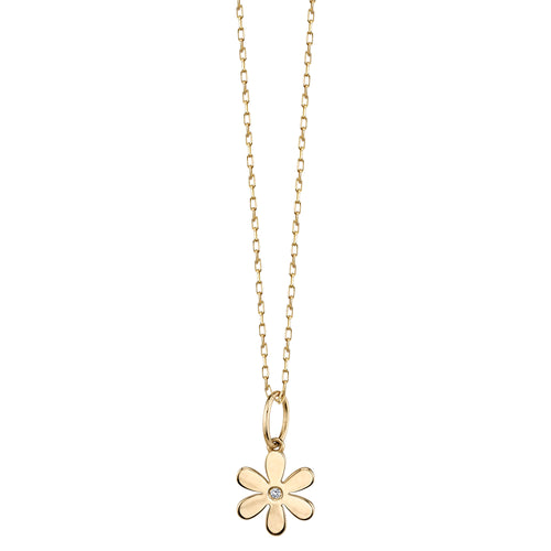 Gold & Diamond Single Stone Daisy Charm on Rainbow Heishi Bead Necklace