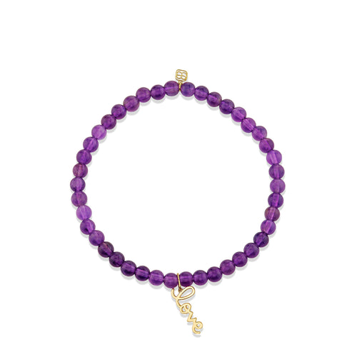 Pure Gold Mini Love Script Charm on Amethyst
