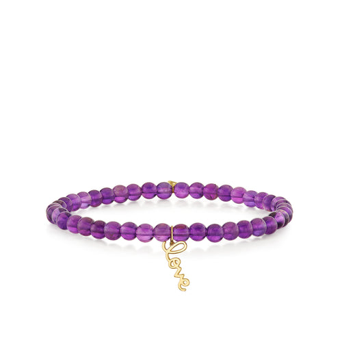 Pure Gold Mini Love Script Charm on Amethyst