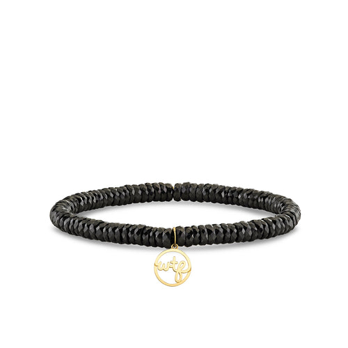 Pure Gold WTF Circle Charm on Black Spinel