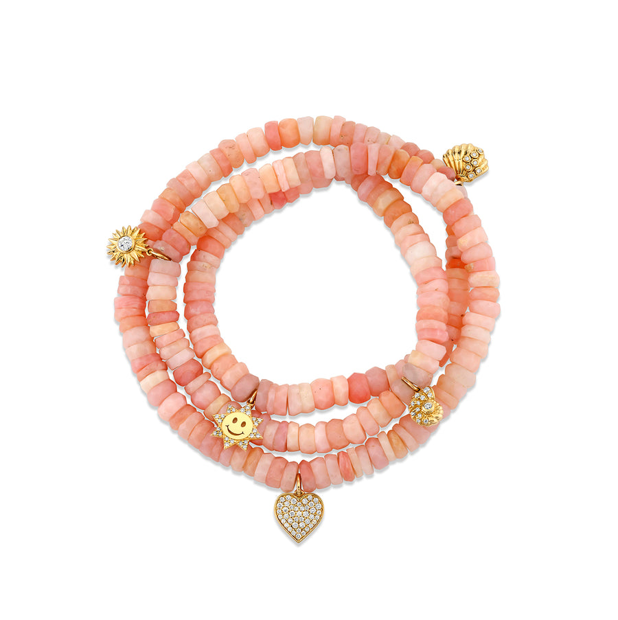 Gold & Diamond Multi-Charm Pink Opal Wrap Bracelet - Sydney Evan Fine Jewelry
