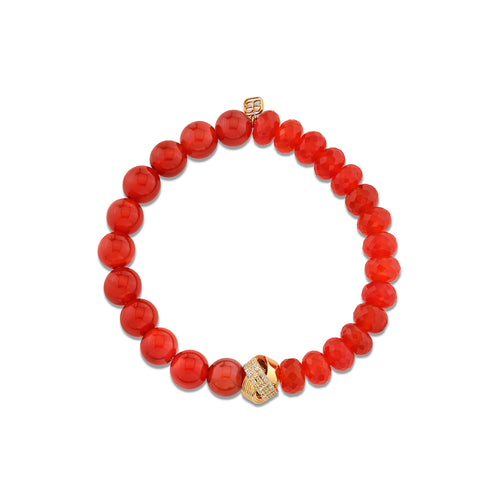 Gold & Diamond Split Carnelian Beaded Bracelet
