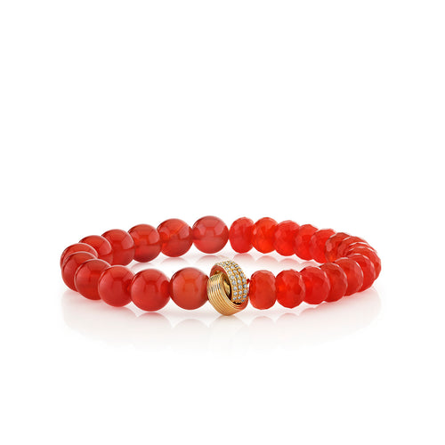 Gold & Diamond Split Carnelian Beaded Bracelet
