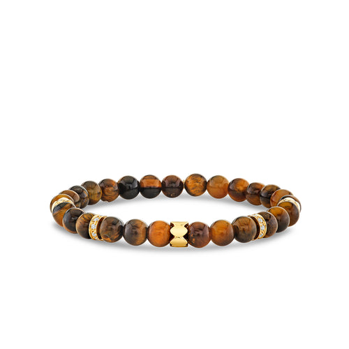 Gold & Diamond Multi Rondelles on Tiger Eye Beaded Bracelet