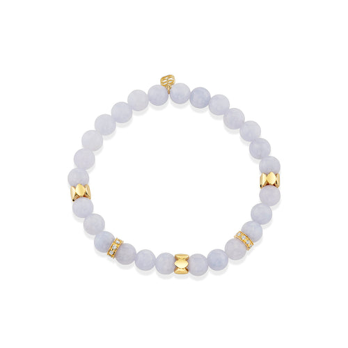 Gold & Diamond Multi Rondelle on Aquamarine Beaded Bracelet