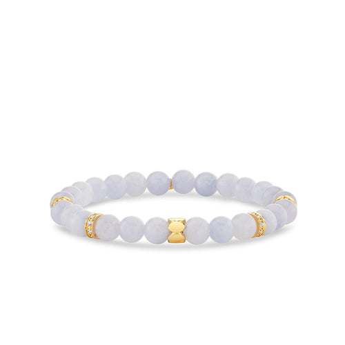 Gold & Diamond Multi Rondelle on Aquamarine Beaded Bracelet