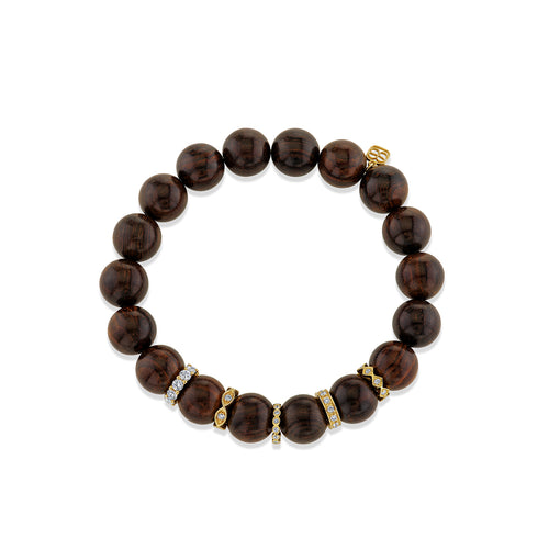Gold & Diamond Multi Rondelle on Ebony Beaded Bracelet