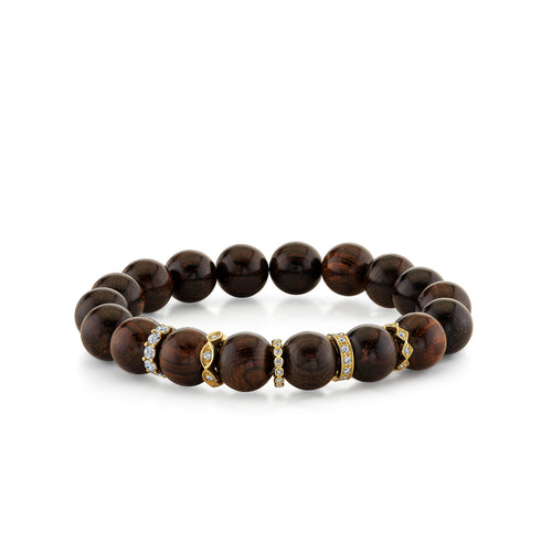 Gold & Diamond Multi Rondelle on Ebony Beaded Bracelet