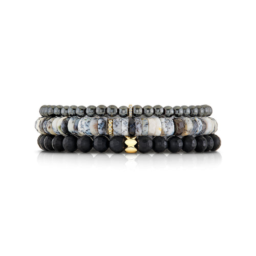 Men's Collection Set of Three Black Beaded Bracelet Set