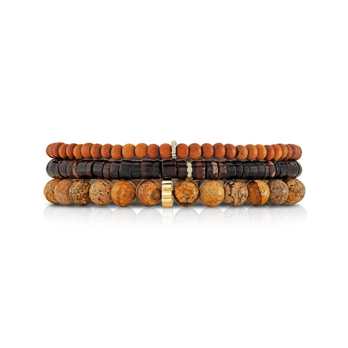Men's Collection Set of Three Brown Beaded Bracelet Set