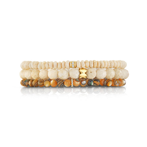 Men's Collection Set of Three Cream Beaded Bracelet Set