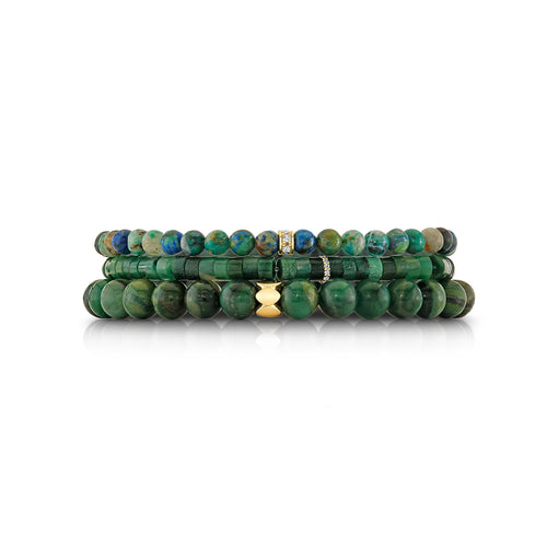 Men's Collection Set of Three Green Beaded Bracelet Set
