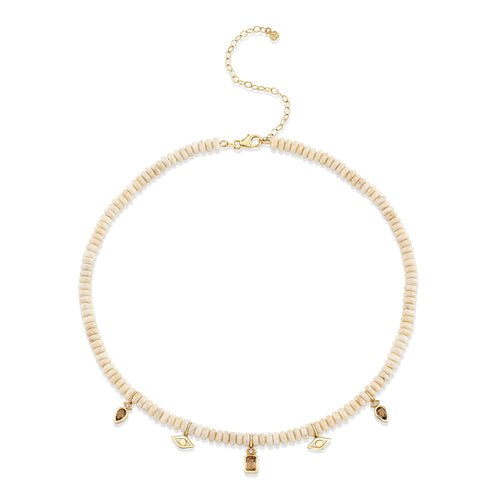 Gold & Diamond Smokey Quartz Bezel on Cream Jasper Choker