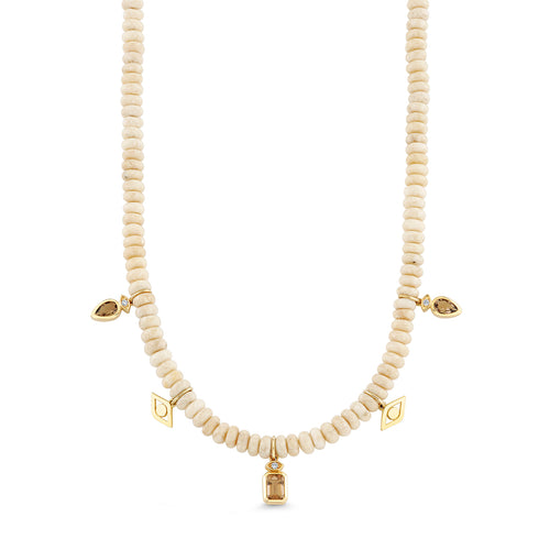Gold & Diamond Smokey Quartz Bezel on Cream Jasper Choker