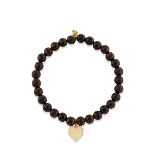 Gold & Enamel Heart on Ebony Beaded Bracelet