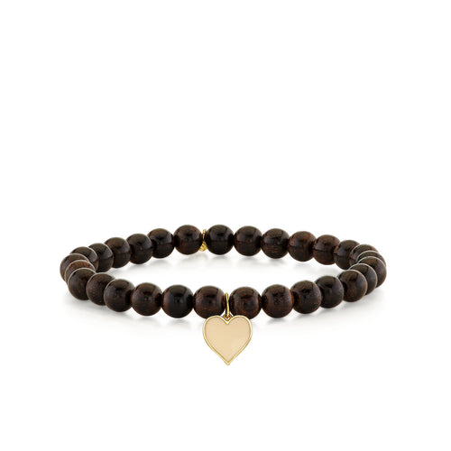 Gold & Enamel Heart on Ebony Beaded Bracelet
