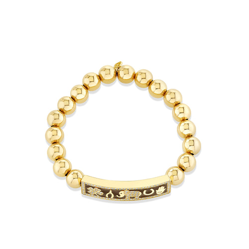 Gold & Diamond Enamel Large Luck Tableau Bar on Gold Beads