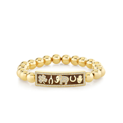 Gold & Diamond Enamel Large Luck Tableau Bar on Gold Beads