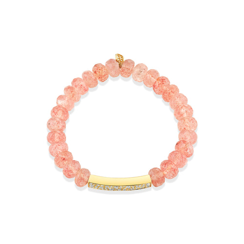 Gold & Diamond Multi Stone Pave Bar on Cherry Quartz