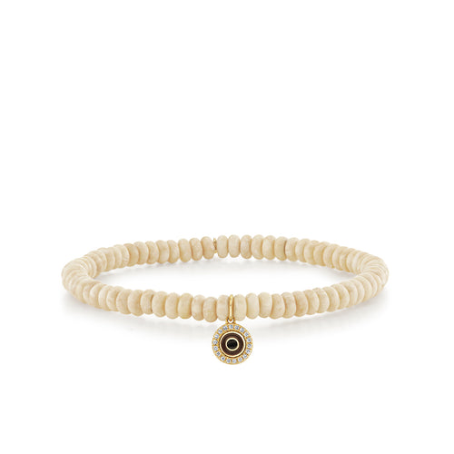 Gold & Diamond Small Pave Enamel Protective Eye Beaded Bracelet