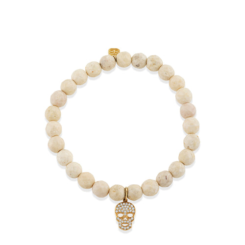 Gold & Diamond Pave Skull Charm Beaded Bracelet