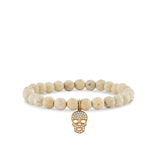 Gold & Diamond Pave Skull Charm Beaded Bracelet