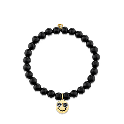Gold & Black Diamond Sunglass Happy Face on Onyx