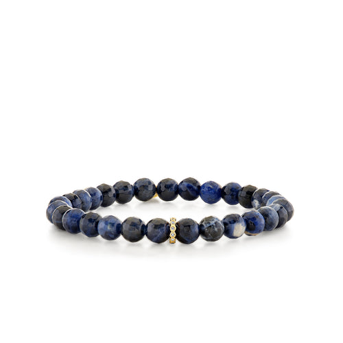 Gold & Diamond 6mm Round Bezel Rondelle on Sodalite