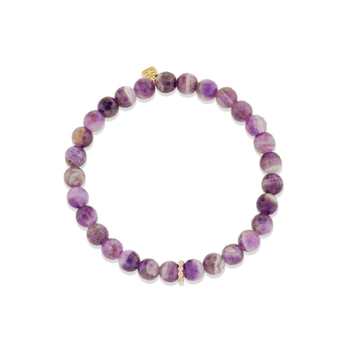 Gold & Diamond 6mm Round Bezel Rondelle on Amethyst