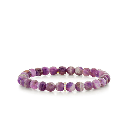 Gold & Diamond 6mm Round Bezel Rondelle on Amethyst