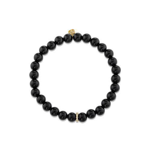 Gold & Diamond 6mm Round Bezel Rondelle on Onyx