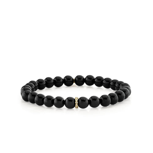 Gold & Diamond 6mm Round Bezel Rondelle on Onyx