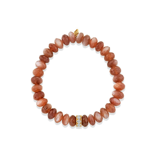 Gold & Diamond 8mm XL Pave Eternity Rondelle on Brown Moonstone