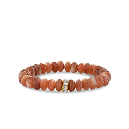 Gold & Diamond 8mm XL Pave Eternity Rondelle on Brown Moonstone