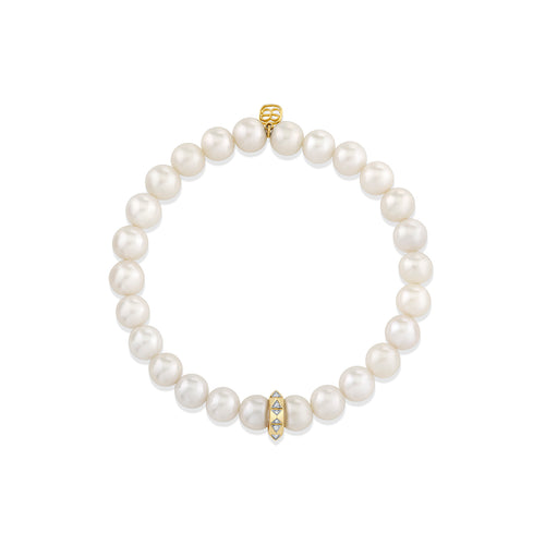 Gold & Diamond 10mm Center Stone Pyramid Eternity Rondelle on Pearls