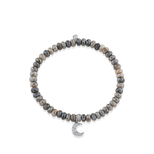 White Gold & Diamond Crescent Moon on Grey Silverite