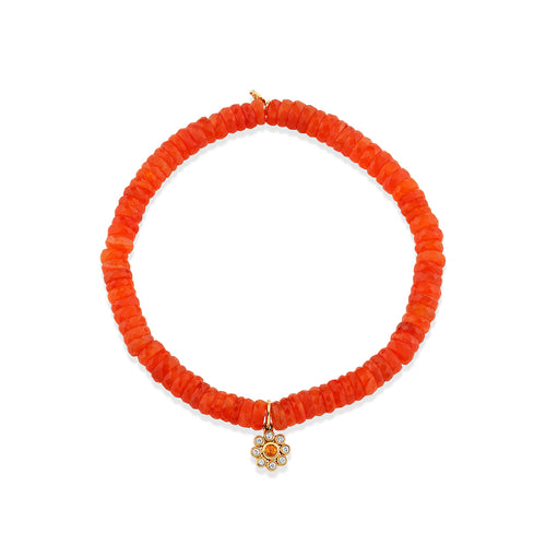 Gold & Diamond Orange Sapphire Flower on Coral