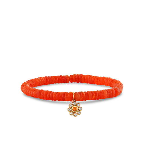 Gold & Diamond Orange Sapphire Flower on Coral