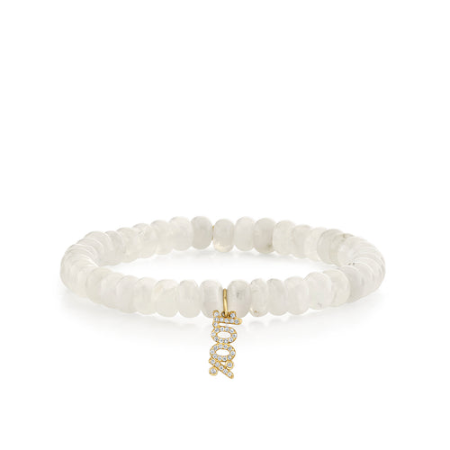 Gold & Diamond 100% Charm on Rainbow Moonstone