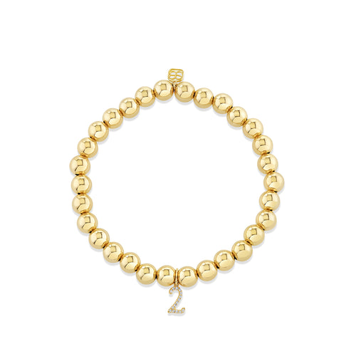 Gold & Diamond Small Number Charm Gold Beaded Bracelet