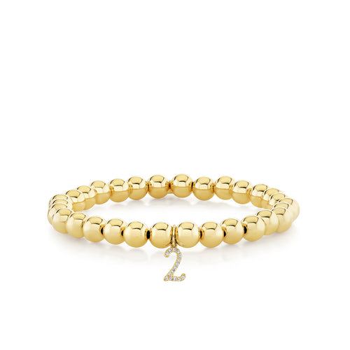 Gold & Diamond Small Number Charm Gold Beaded Bracelet
